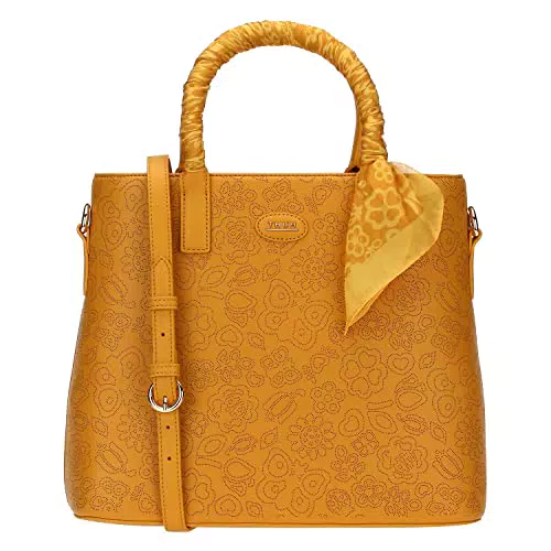THUN, Borsa Prestige con Tracolla in Colore Giallo Decorata con Icone Embossed