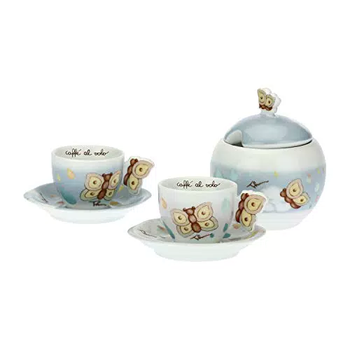 THUN - Set 2 Tazzine caffè e zuccheriera - Linea Pioggia di Colori - Porcellana - 60 ml - ø 6