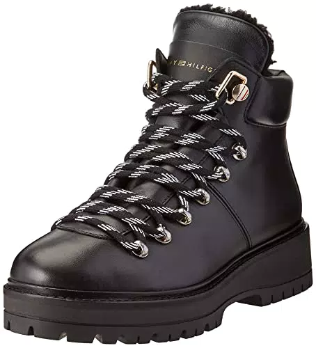 Tommy Hilfiger Leather Outdoor Flat Boot, Stivali alla Moda Donna