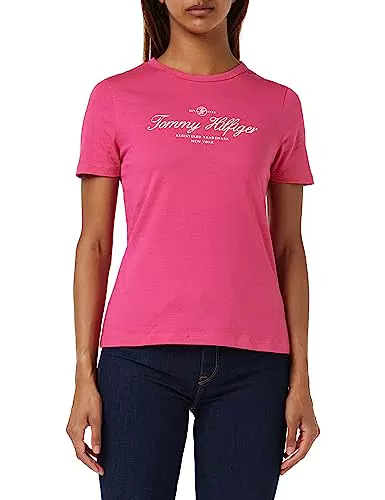 Tommy Hilfiger SLIM SIGNATURE C NK 1/2 SLV, Donna, Bright Cerise Pink