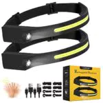 Torcia Frontale, 2 Pcs Lampada Frontale Led Ricaricabile a Fascio Luce Frontale IPX4 Impermeabile USB Ricaricabile Regolabile con Sensore di Movimento per Pesca