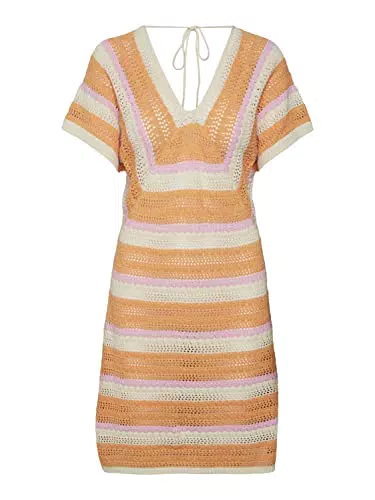 Vero Moda Vmalania SS Short Dress Vestito, Betulla/Dettaglio: w. Mock Orange + Caramella
