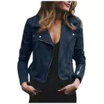 vokkrv Giacca Corta da Donna in Pelle PU con Cerniera Tasche Manica Lunga Moto Biker Cappotto con Catena Autunno Inverno Tops