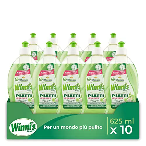 Winni's - Detersivo Piatti e Stoviglie a Mano, Fragranza Lime e Fiori di Mela, 10 pezzi
