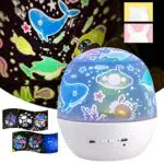 YIYUE Luce Notturna Bambini, 360° Rotazione Regalo Neonata Femmina con 2 Orecchie Decorative e 6 Motivi