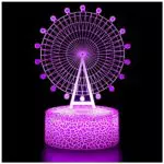 ZNZ Luci Notturna 3D, Lampada del Buonumore tattile a Illusione Ottica a LED con Telecomando, motivo ruota panoramica
