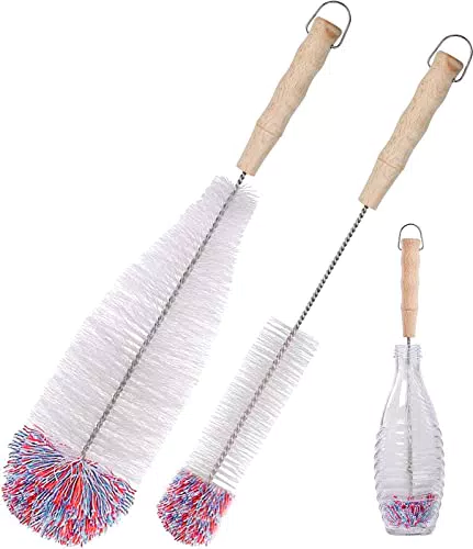 2 Pezzi Spazzola di Bottiglia con Manico Verticale per Bottiglie di Vetro Soda con Testa in Cotone Pulizia Delicata ed Efficace Senza Graffi