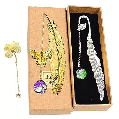 3 Set di Segnalibro Metallo, Segnalibro in Metallo con Piume Regalo di Compleanno è un Regalo Pratico e Creativo per Lettori