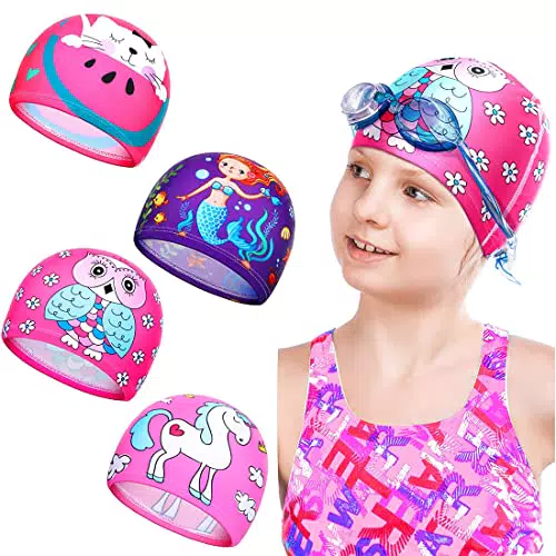 4 Pezzi Cuffie da Nuoto per Bambini Cappello da Nuoto in Nylon Cuffia da Piscina per Ragazzo Cuffietta da Nuotare Elastica Kids Swim Caps Cuffia da Nuoto di Cartoon