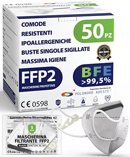 ADESTE - 50 Mascherine FFP2 Bianche Certificate CE con spugna nasale