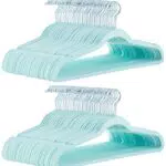 Amazon Basics - Confezione da 100 grucce sottili con superficie antiscivolo in velluto - Verde menta/Argento