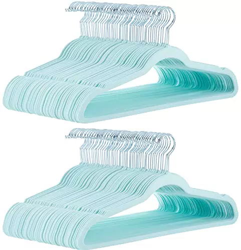 Amazon Basics - Confezione da 100 grucce sottili con superficie antiscivolo in velluto - Verde menta/Argento