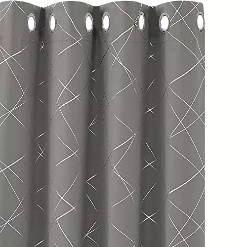 Amazon Brand - Umi Tende Oscuranti Tessuto Argentate Isolamento Termico con Occhielli per Cucina 168x183cm Grigio Chiaro 2 Pezzi