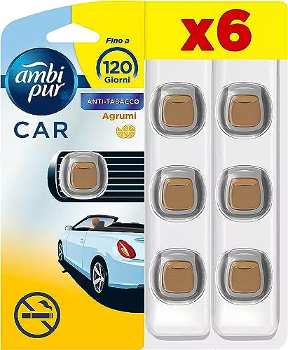 Ambi Pur Profumatore Auto, 6 Deodoranti Auto, Fragranza Anti -Tabacco