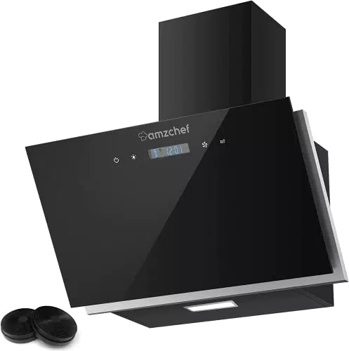 AMZCHEF cappa aspirante 60cm aria di scarico cappa a parete aria di ricircolo cappa a parete con filtro ai carboni attivi cappa a 3 livelli di potenza in acciaio inox illuminazione a LED