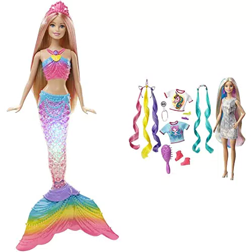 Barbie Sirena Arcobaleno con Capelli Biondi, Luci Colorate