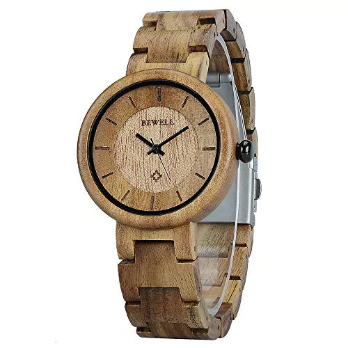 BEWELL Orologio Legno Donna Analogico Al quarzo con Cinturino in Legno Tondo Elegante