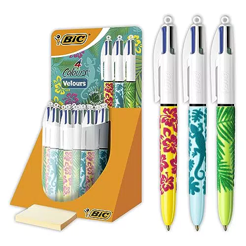 BIC 4 Colours Velours Penne A Sfera Con Motivo Giungla E Punta Media - Confezione Da 30