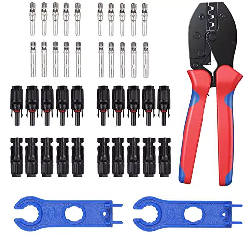 BIGP Kit Crimpratura Solare Pinza Crimpatrice Solare MC4 per 2.5/4.0/6.0mm Cavo PV a Pannello Solare + 10 paia di connettori per pannello solare maschio/femmina + 1 Paio Chiave per Connettore Solare