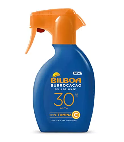 Bilboa Burrocacao Spray Solare Trigger SPF 30, Protezione Alta per Pelli Sensibili