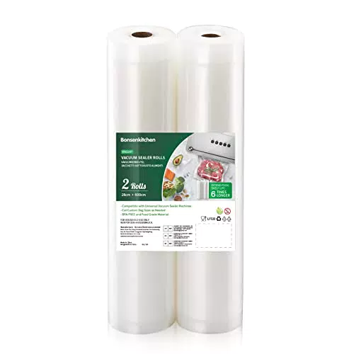 Bonsenkitchen Sacchetti per Sottovuoto, 2 rotoli 28 x 600 cm Sacchi commerciali per conservazione alimenti e cottura Sous Vide