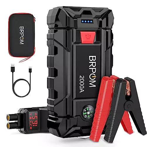BRPOM Avviatore Batteria Auto, 2000A 21800mAh Avviatore di Emergenza per Auto/Moto