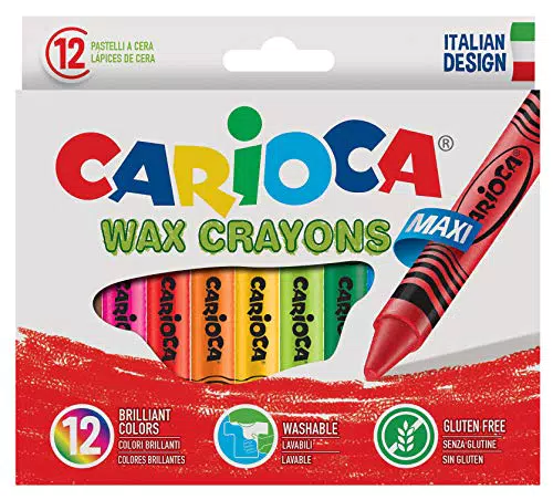 CARIOCA Pastelli Maxi Wax, Pastelli a Cera Lavabili con Punta Grossa per Bambini