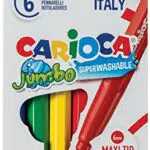 Carioca Pennarelli Jumbo Box, 6 Pennarelli Colorati per Bambini con Punta e Corpo Maxi