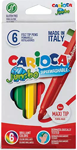 Carioca Pennarelli Jumbo Box, 6 Pennarelli Colorati per Bambini con Punta e Corpo Maxi