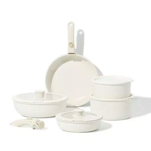 CAROTE Essential Batteria di Pentole 11 Pezzi, Manici Amovibili Padella con Casseruola Fonda