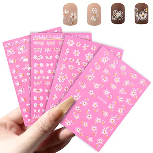 CGBE 4 Fogli Adesivi Unghie Nail Art con 1 Pezzi Pinzetta