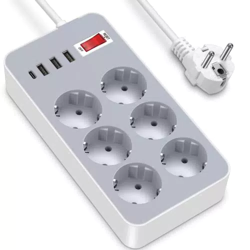 Ciabatta elettrica, 4 porte USB e 6 prese multiple