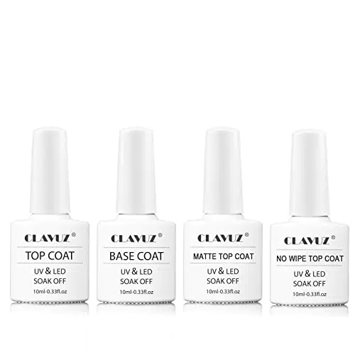 Clavuz Base e Top coat Semipermanente Smalto Semipermanente per Unghie in Gel UV LED Smalti Gel per Unghie Kit Semipermanente Unghie Kit per Manicure 4x 10ml Includere No Wipe Top