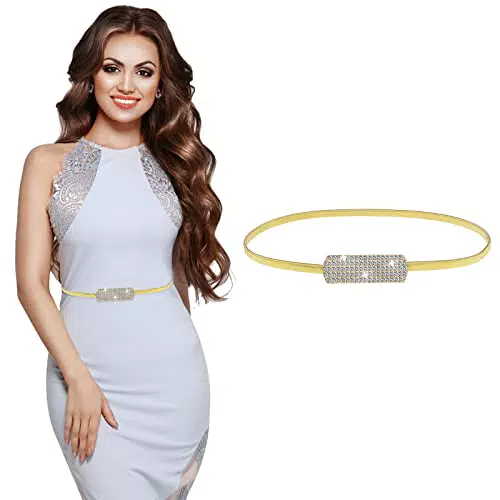 cobee Cintura da Donna Sottile in Metallo, Cinturino Elastico Elasticizzato in Catena Sottile in Metallo Dorato con Cinture per Abiti alla Moda con Strass per Abiti da Sposa da Donna
