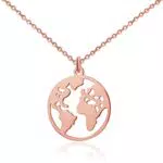 Collana da donna con globo terrestre Rosa - Impermeabile - Collana regolabile in acciaio inox con ciondolo a forma di mappa del mondo Rosa