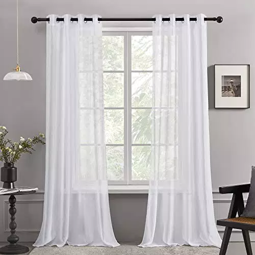 Deconovo Tende Soggiorno Moderne 2 Pezzi Trasparenti in Voile per Cameretta Bambini Interni 140x175 CM Bianco