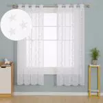 Deconovo Tende Trasparenti Camera da Letto in Voile Ricamate Stelle Bianco per Casa Moderne 2 Pannelli 140x183cm