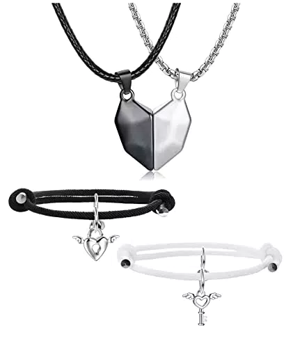 Diamday Collana Bracciale Coppia, Cuore magnetico abbinato a collane e bracciali