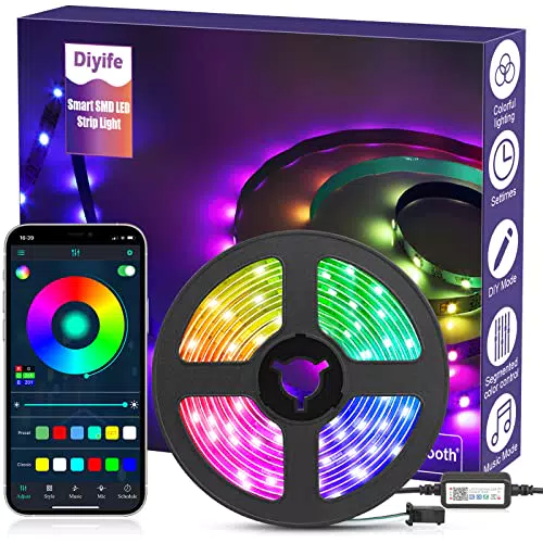 Diyife Striscia LED, Retroilluminazione 5m TV, Strisce LED Colorati Dimmerabile con Controller Bluetooth Musica Sincronizza la Adatto per interno ed esterno