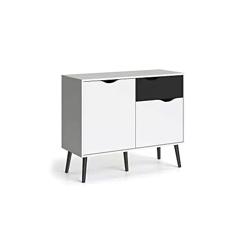 Dmora Credenza a Due Ante e Un cassetto, Colore Bianco e Nero