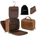 Elviros Borsa da Toilette grande da Viaggio per Uomo Beauty case Borsa in pelle resistente all'acqua Organizer per Articoli da Toeletta con Borsa Asciutta Bagnata Gratuita