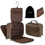 Elviros Borsa da Toilette grande da Viaggio per Uomo Beauty case Borsa in pelle resistente all'acqua Organizer per Articoli da Toeletta con Borsa Asciutta Bagnata Gratuita