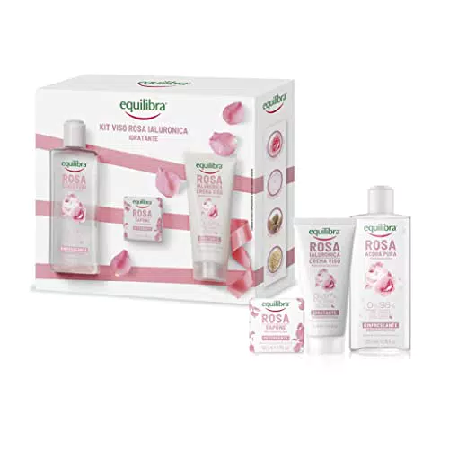 Equilibra Viso, Kit Viso Rosa Ialuronica Idratante, Rosa Acqua Pura Rinfrescante