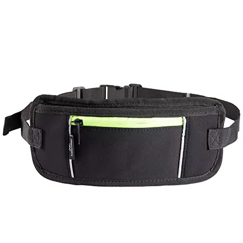 EVEREST FITNESS Marsupio Uomo e Donna - Cintura Running per Telefono e Soldi - Cintura Impermeabile con Strisce Riflettenti per visibilità al Buio - Cinture Elastiche con Tasche