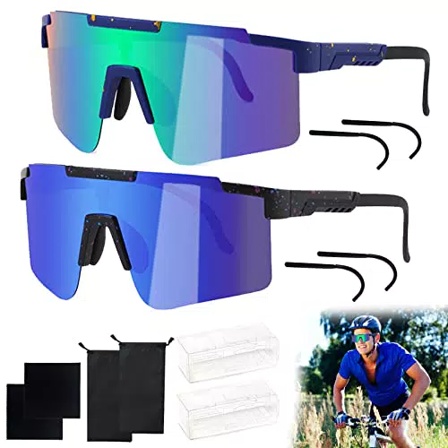 FCXQG Occhiali Ciclismo Uomo 2PCS Veloci UV400 Polarizzati Uomo è Adatto Per L'uso Quotidiano o Attività All'aperto Sportivi Uomo Con 4PCS Occhiali Gamba 2PCS Scatola Di Sacchetto Panno Per Occhiali