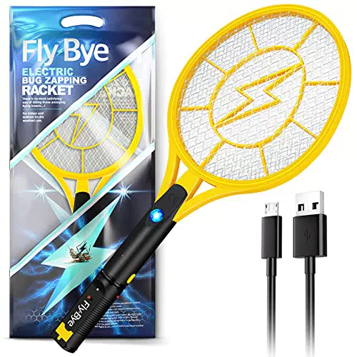 Fly-Bye - Racchetta Zanzare Elettrica - 4000v Antizanzare Elettrico - Zanzare Elettrico USB Ricaricabile - Ammazza Zanzare Elettrico con Luce LED - Anti Zanzare Elettrico