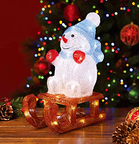 Fratelli Pesce 8450 - Pupazzo Di Neve Con Slitta Con 40 led in Acrilico 27x14x32 Cm Per Esterno/interno