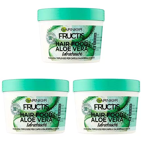 Garnier Fructis Hair Food Aloe Vera Maschera Riparatrice 3 in 1 con Formula Vegana per Capelli Danneggiati