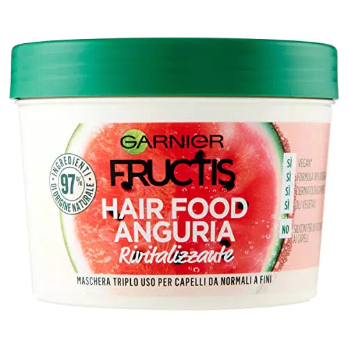 Garnier Fructis Hair Food Anguria Rivitalizzante, Maschera 3-in-1 per Capelli Fini