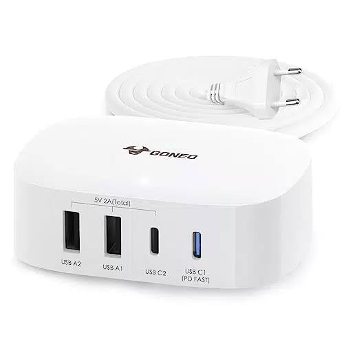 GONEO Caricatore USB C 30W a 4 Porte, Stazione di Ricarica Multipla USB C PD